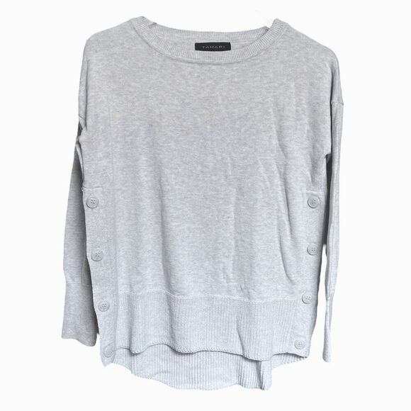 Tahari Cotton Knitted Pullover Hi-Low Buttoned Sweater S - Picture 1 of 7